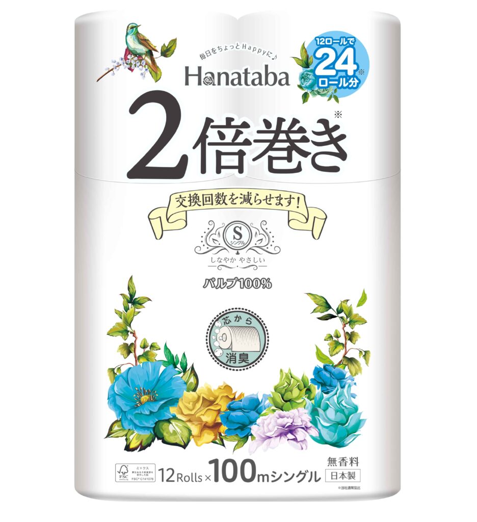 Hanataba 2倍巻き 12ロール （シングル・パルプ）  丸富製紙株式会社